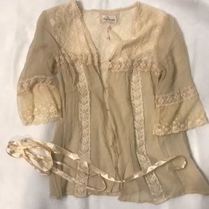 Free people ivory lace silk top sz S